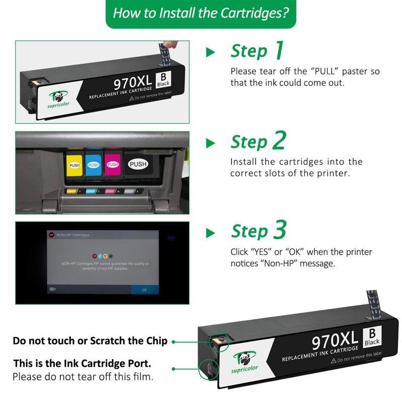 Supricolor Replacement 970xl 971xl Ink Cartridges, 970 971 Ink with V8 Chips Compatible for Officejet Pro X576dw X476dw X476dn X451dn X451dw X551dw Printer - Image 2
